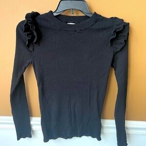 Stylus Women’s Black Ruffled Ribbed Lightweight Sweater Size Large